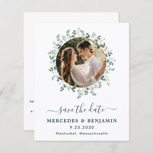 Budget Eucalyptus Photo QR Code Save the Date (Voorkant / Achterkant)