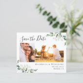 Budget Eucalyptus Photo Weddenschap Save the Date (Staand voorkant)