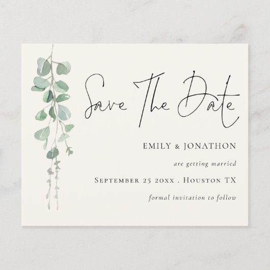 Budget Eucalyptus QR Code Cream Save the Date (Voorkant)
