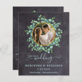 Budget Eucalyptus QR Code Foto bruiloft uitnodigin (Voorkant / Achterkant)