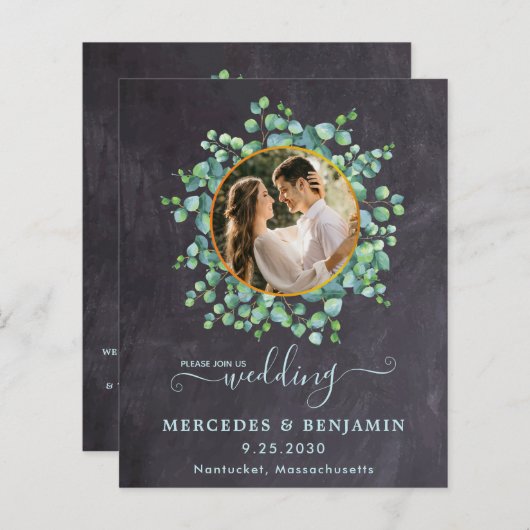 Budget Eucalyptus QR Code Foto bruiloft uitnodigin (Voorkant / Achterkant)