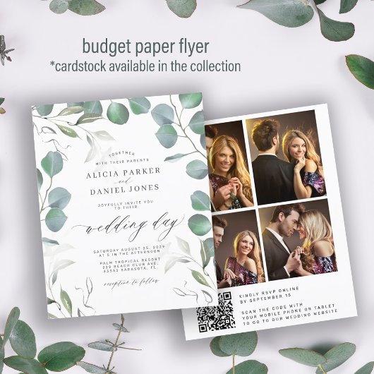 Budget eucalyptus QR-code foto trouw uitnodiging Flyer