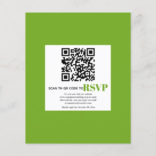 BUDGET eucalyptus QR code groene trouwuitnodiging (Achterkant)
