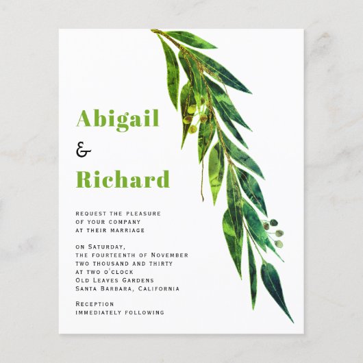 BUDGET eucalyptus QR code groene trouwuitnodiging (Voorkant)