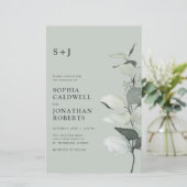 Budget Eucalyptus QR Code Monogram Bruiloft Uitnod (Staand voorkant)