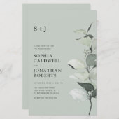 Budget Eucalyptus QR Code Monogram Bruiloft Uitnod (Voorkant / Achterkant)