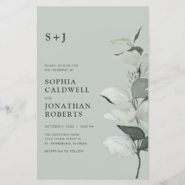 Budget Eucalyptus QR Code Monogram Bruiloft Uitnod