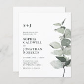 Budget Eucalyptus QR Code Monogram Bruiloft Uitnod (Voorkant / Achterkant)