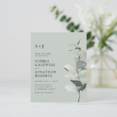 Budget Eucalyptus QR Code Monogram Bruiloft Uitnod (Staand voorkant)