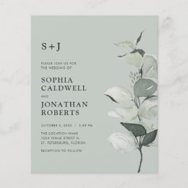 Budget Eucalyptus QR Code Monogram Bruiloft Uitnod