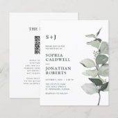Budget Eucalyptus QR-code Monogram Trouwkaart (Voorkant / Achterkant)