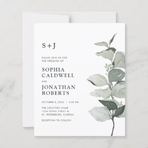 Budget Eucalyptus QR-code Monogram Trouwkaart