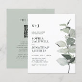 Budget Eucalyptus QR-code Monogram Trouwkaart (Voorkant / Achterkant)