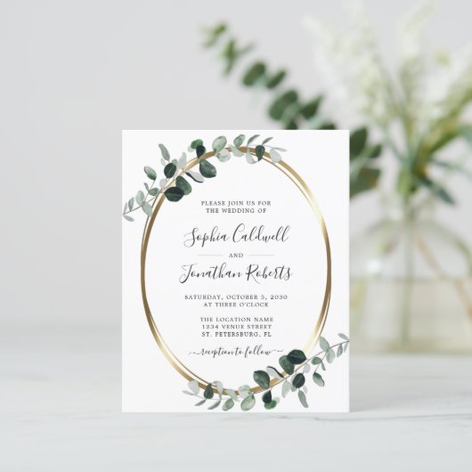 Budget Eucalyptus QR Code RSVP Weduwuitnodiging (Staand voorkant)