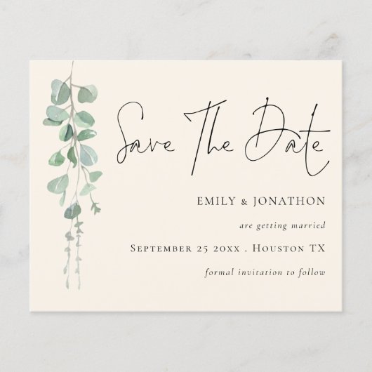 Budget Eucalyptus QR Code Sage Ivory behalve datum (Voorkant)