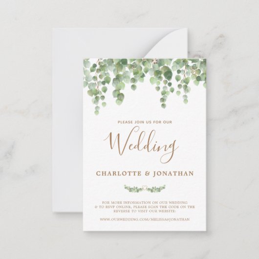Budget Eucalyptus QR Code Weddenschap Notitiekaartje (Voorkant)