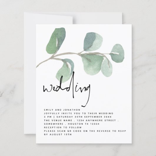 BUDGET Eucalyptus QR Code Weddenschap uitnodigen (Voorkant)