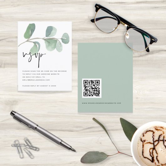 BUDGET Eucalyptus QR-codescript bruiloft RSVP