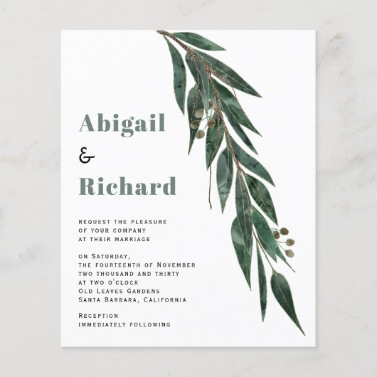 BUDGET eucalyptus, QR RSVP trouwuitnodiging (Voorkant)