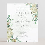 Budget Eucalyptus Roos Greenery Wedding Invitation<br><div class="desc">Mooie bloemrijke bruidebruiloft met waterverf rozen en eucalyptusbladeren.</div>