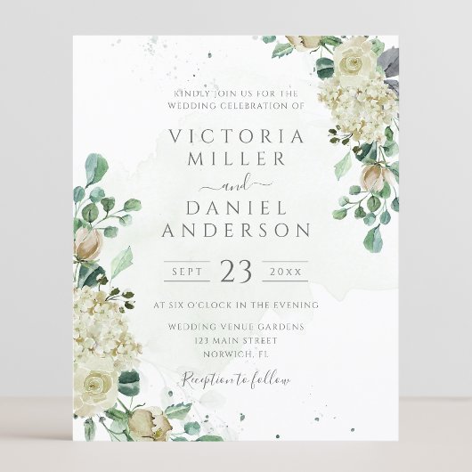 Budget Eucalyptus Roos Greenery Wedding Invitation