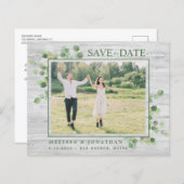 Budget Eucalyptus Rustic Photo Save the Date (Voorkant / Achterkant)