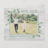 Budget Eucalyptus Rustic Photo Save the Date (Voorkant)