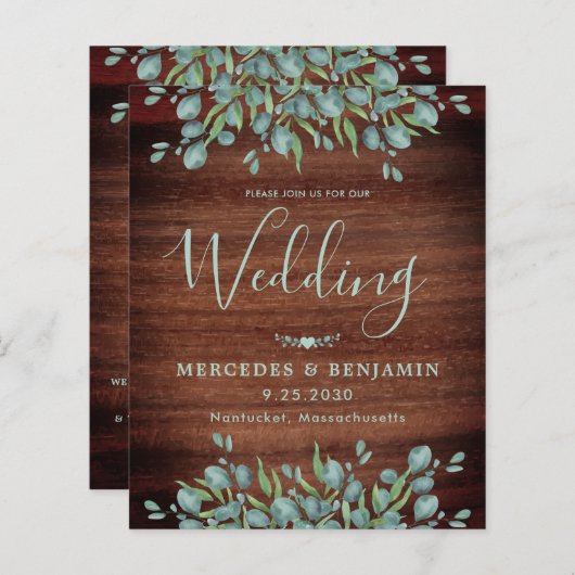 Budget Eucalyptus Rustic QR Code Weddenschap Uitno (Voorkant / Achterkant)