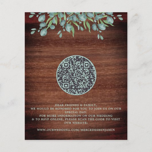 Budget Eucalyptus Rustic QR Code Weddenschap Uitno (Achterkant)