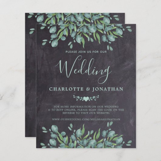 Budget Eucalyptus Rustic QR Code Weddenschap Uitno (Voorkant / Achterkant)