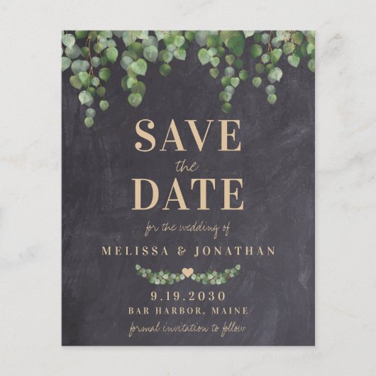 Budget Eucalyptus Rustic Wedding Save the Date (Voorkant)