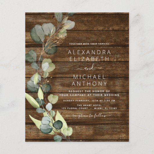 Budget Eucalyptus Rustic Wedding Uitnodiging (Voorkant)