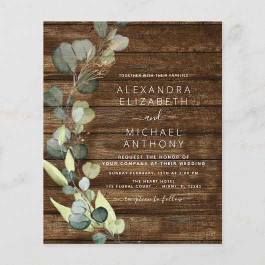 Budget Eucalyptus Rustic Wedding Uitnodiging Flyer (Voorkant)