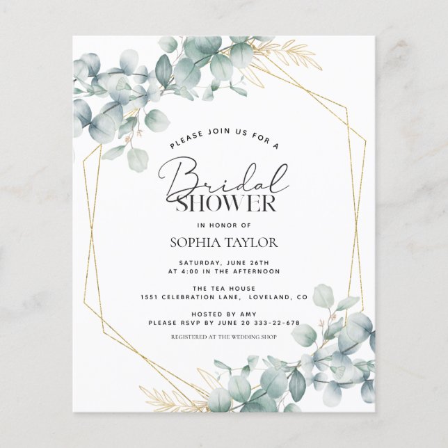 Budget Eucalyptus Sage Bridal Shower Invitation (Voorkant)