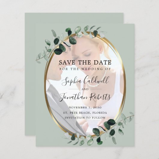 Budget Eucalyptus Sage Foto Weddenschap Opslaan Da (Voorkant / Achterkant)