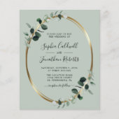 Budget Eucalyptus Sage Gold Foil Weduwen Uitnodigi (Voorkant)