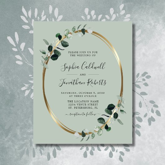 Budget Eucalyptus Sage Gold Foil Weduwen Uitnodigi