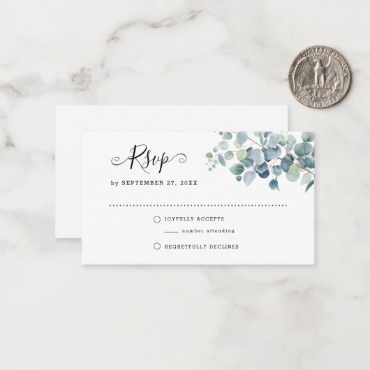 BUDGET Eucalyptus Sage Green RSVP Lente Huwelijk Notitiekaartje (Voorkant / Achterkant in situ)