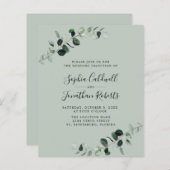 Budget Eucalyptus Sage Wedding Reception nodigt ui (Voorkant / Achterkant)