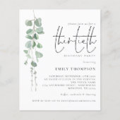 Budget Eucalyptus Script 30th Birthday Invitation (Voorkant)