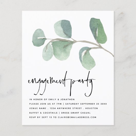 Budget Eucalyptus Script Engagement Party nodigt u (Voorkant)
