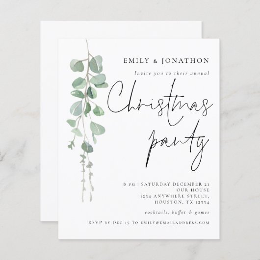 Budget Eucalyptus Script-kerstfeest Uitnodigen (Voorkant / Achterkant)