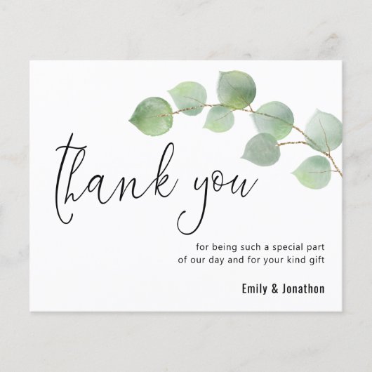 Budget Eucalyptus Script Photo Weddenschap Bedankt (Voorkant)