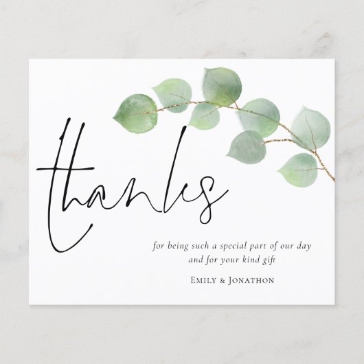 Budget Eucalyptus Script Photo Weddenschap Bedankt (Voorkant)