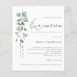 Budget Eucalyptus Script Quinceañera Uitnodiging