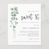 Budget Eucalyptus Script Sweet 16 Uitnodiging (Voorkant)
