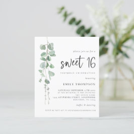 Budget Eucalyptus Script Sweet 16 Uitnodiging