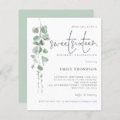 Budget Eucalyptus Script Sweet Sixteen Uitnodiging (Voorkant / Achterkant)