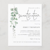 Budget Eucalyptus Script Sweet Sixteen Uitnodiging (Voorkant)
