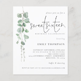 Budget Eucalyptus Script Sweet Sixteen Uitnodiging